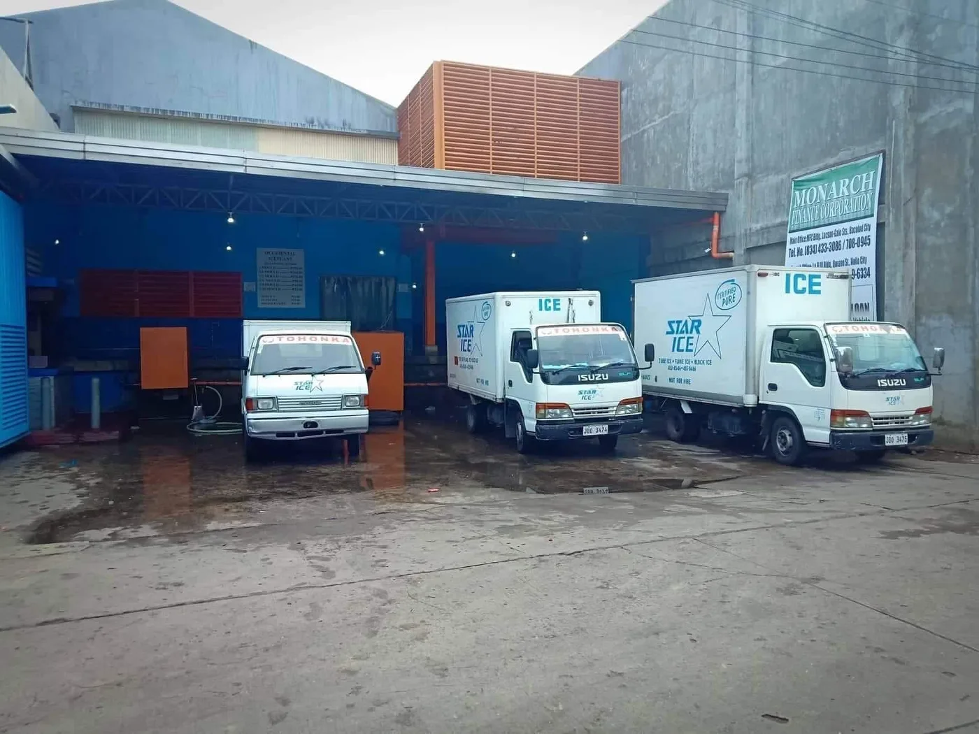 The real Star-Ice facility in Bacolod with branded delivery trucks ready outside