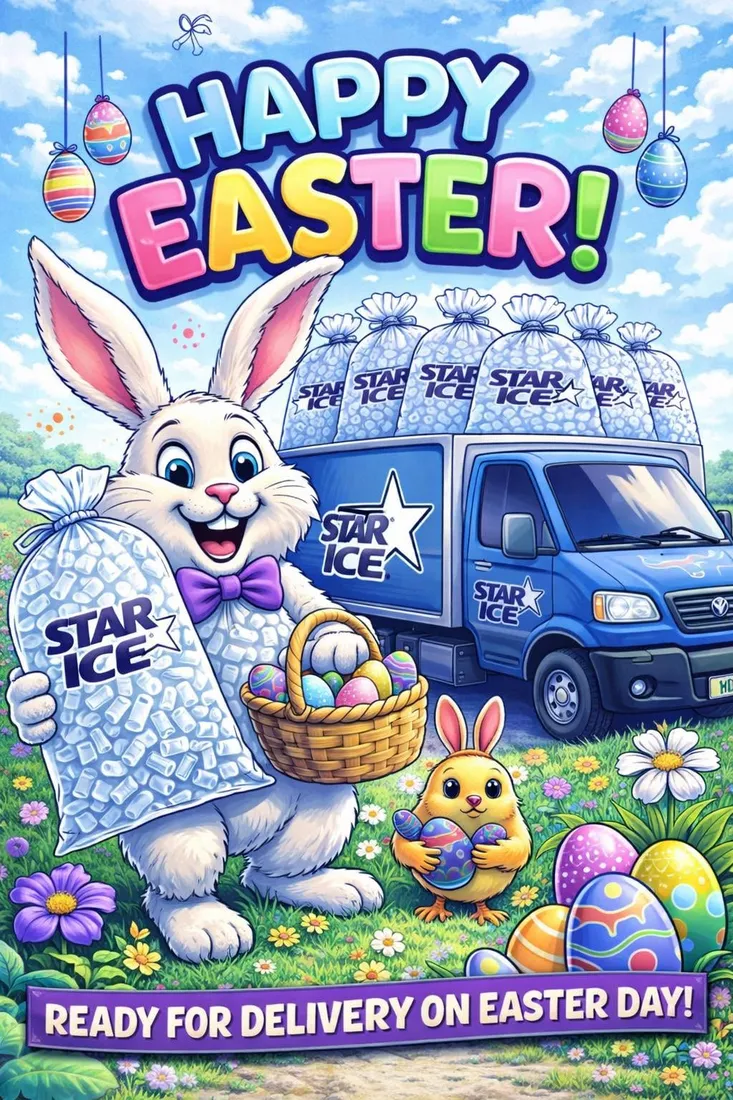 Star-Ice Easter delivery campaign with branded truck and ice bags