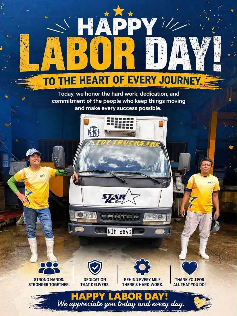 Star-Ice Labor Day greeting with the delivery team and truck